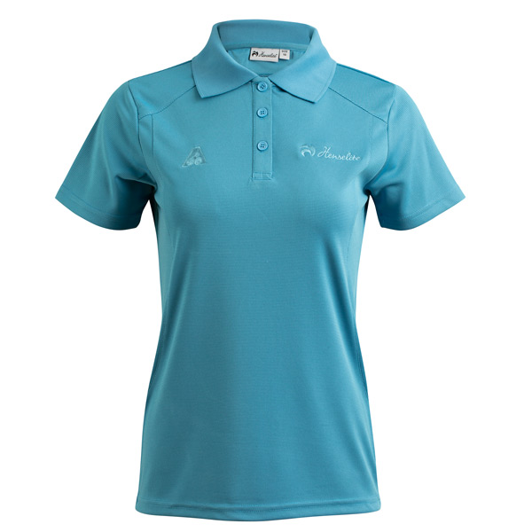 Henselite Womens Charcoal Bamboo Polo Ocean Blue Front