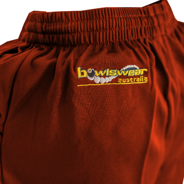 Active Bowls Bowlswear Drawstring Shorts Maroon Bowlswear Australia Logo